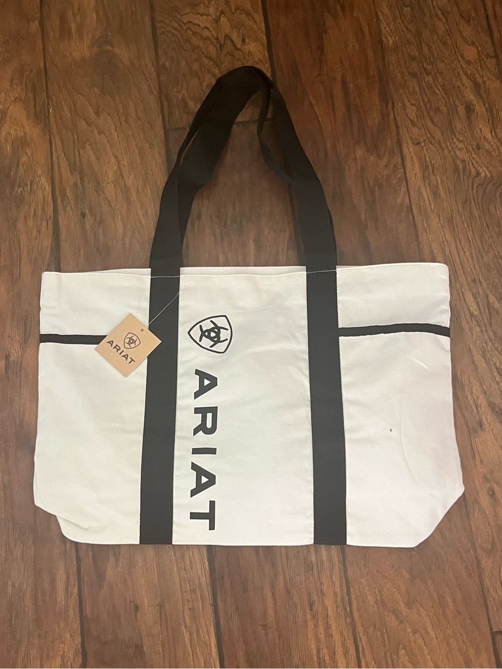 Ariat White Canvas Duffel Tote with Black Straps